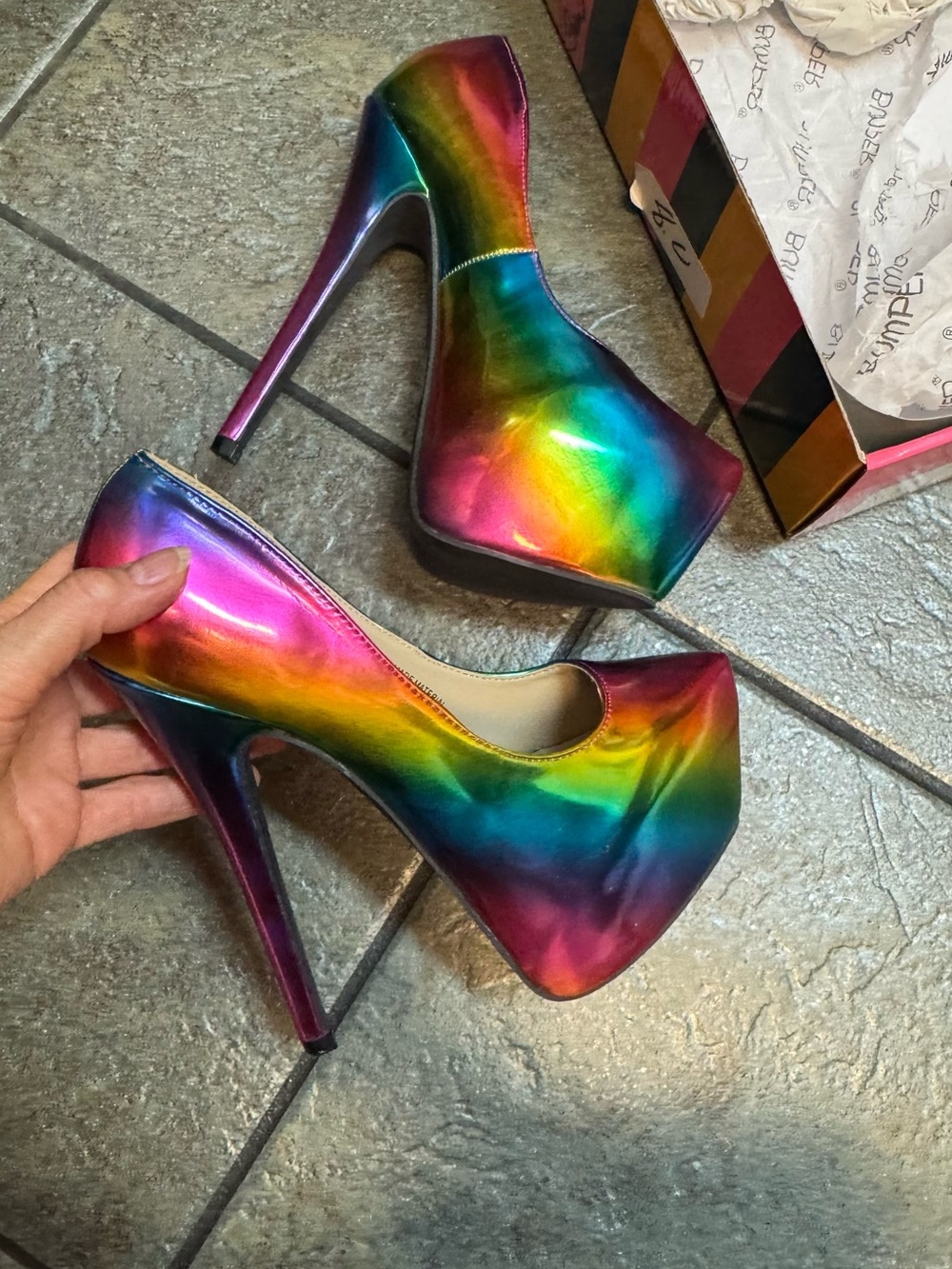 Bumper Metallic Rainbow Platform Stiletto Pumps US8